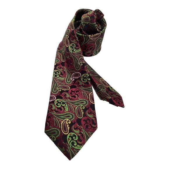 LEWIS & RICHMOND Green Paisley Luxury Designer Silk Tie W: 3.5" NWOT
